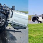 La camioneta Fiat Toro quedó partida en dos tras el violento choque con un colectivo en la autopista Rosario–Santa Fe. Foto: Gentileza.