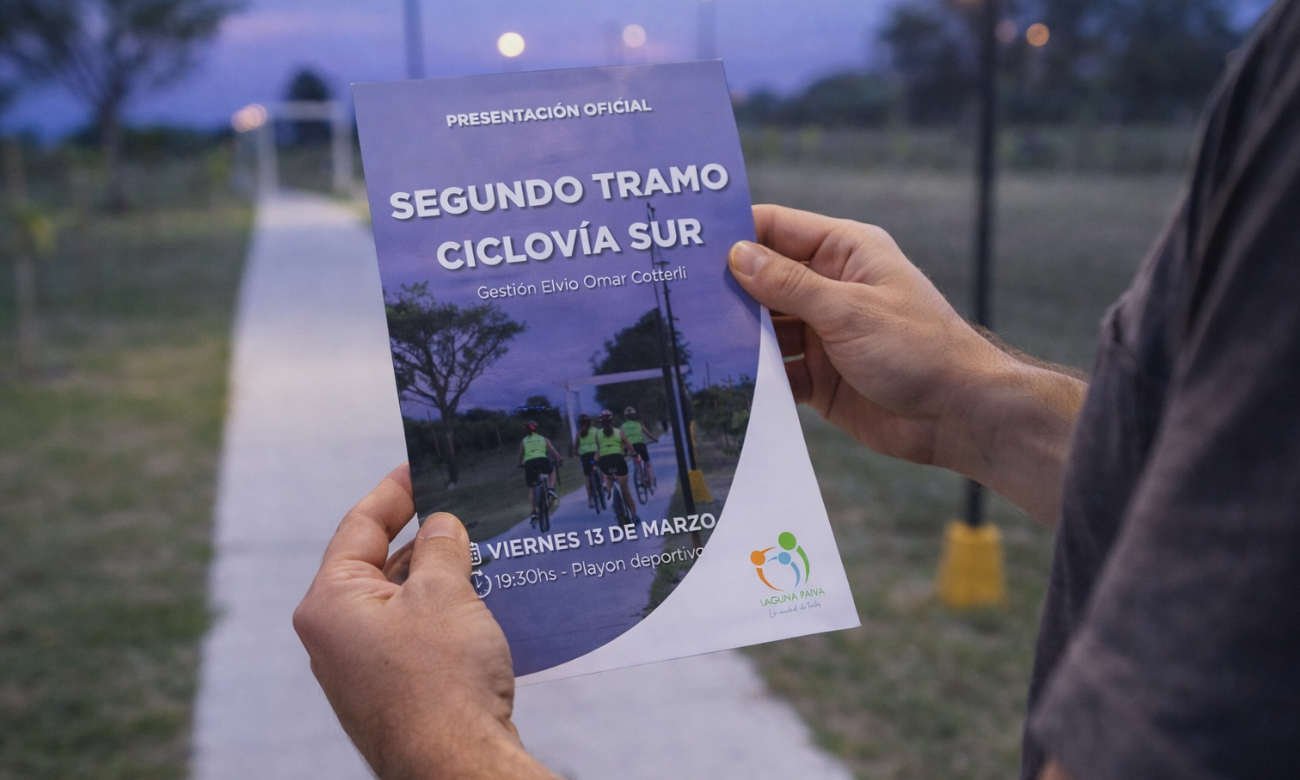 El municipio de Laguna Paiva presentará oficialmente el segundo tramo del circuito el viernes 13 de marzo a las 19:30 en el Playón Deportivo. 🚴‍♀️🌿