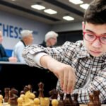 Faustino Oro durante una competencia internacional de ajedrez. Foto: archivo.