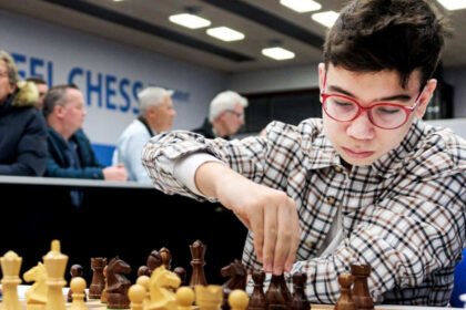 Faustino Oro durante una competencia internacional de ajedrez. Foto: archivo.