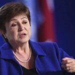 Kristalina Georgieva, directora gerente del Fondo Monetario Internacional, durante una conferencia internacional sobre economía global.
