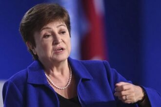 Kristalina Georgieva, directora gerente del Fondo Monetario Internacional, durante una conferencia internacional sobre economía global.