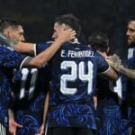 Jugadores de la Selección Argentina celebran uno de los goles en La Bombonera durante el amistoso previo al Mundial.