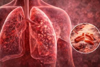 Ilustración de la tuberculosis: enfermedad infecciosa que afecta principalmente a los pulmones y se transmite por el aire, prevenible y tratable con diagnóstico oportuno.