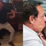 Captura del video viral en el que un hombre, identificado como el padre de Agostina Páez, realiza gestos de carácter racista durante un encuentro social.