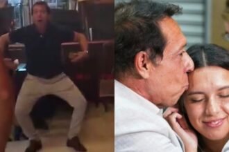 Captura del video viral en el que un hombre, identificado como el padre de Agostina Páez, realiza gestos de carácter racista durante un encuentro social.