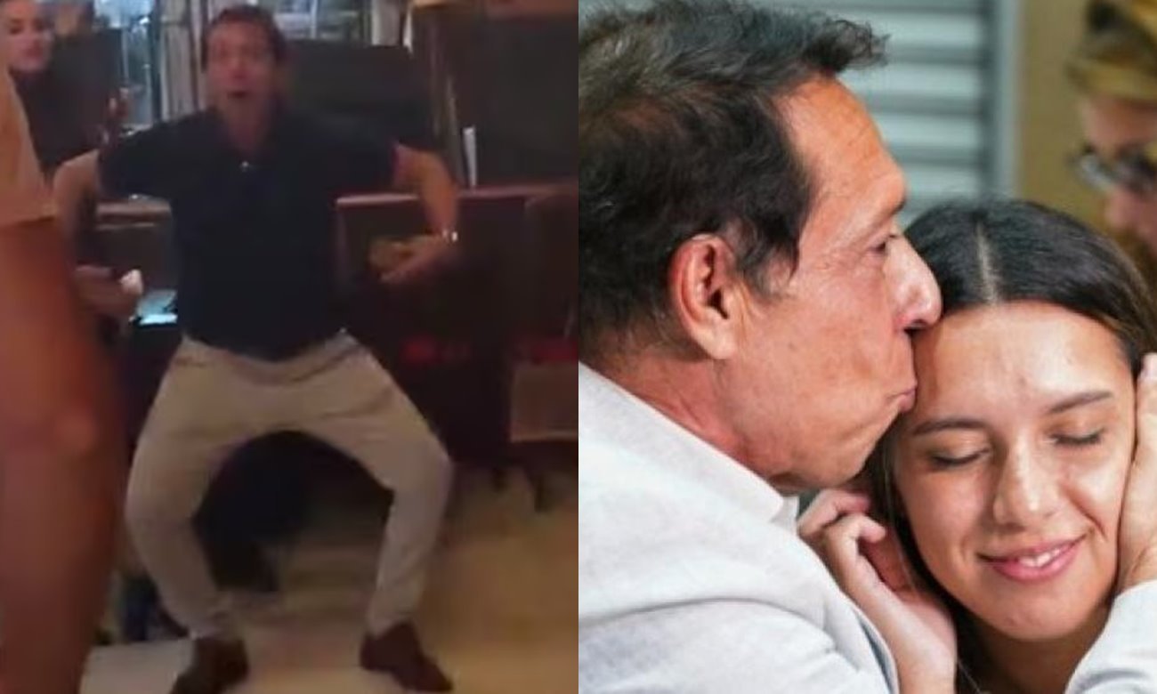 Captura del video viral en el que un hombre, identificado como el padre de Agostina Páez, realiza gestos de carácter racista durante un encuentro social.