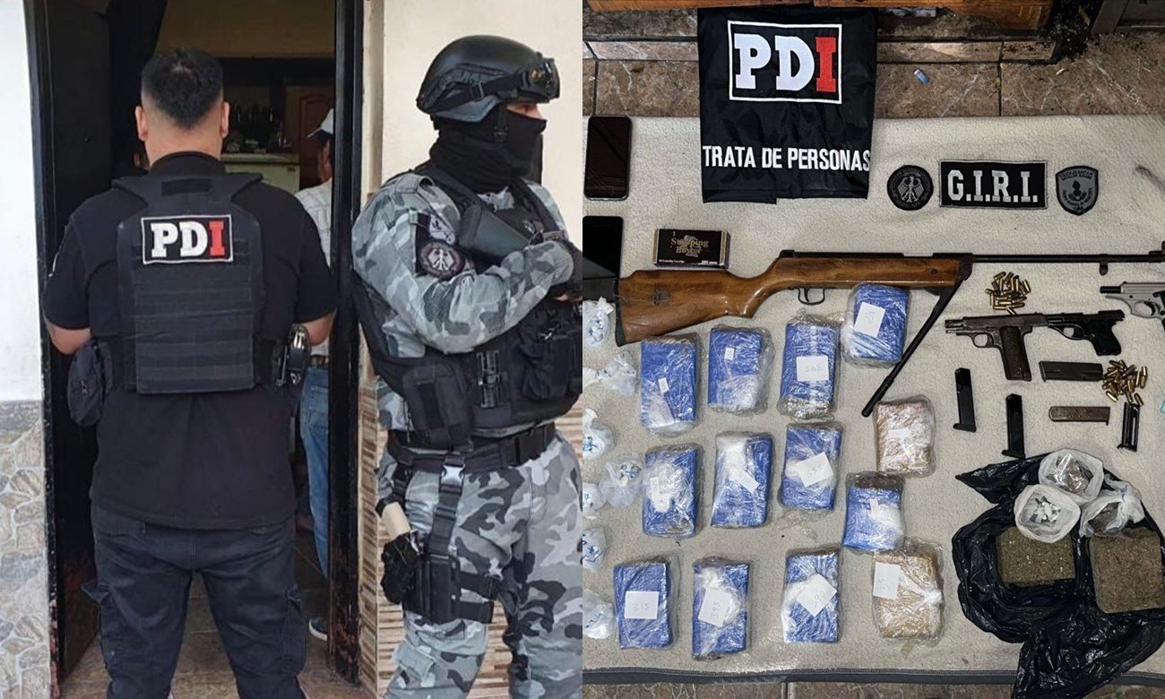 Procedimiento policial en una vivienda de Rosario donde se incautaron drogas, armas y otros elementos vinculados a la causa.