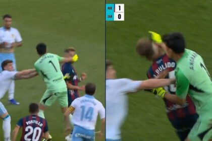 Momento de tensión en un partido del fútbol español con Esteban Andrada como protagonista.