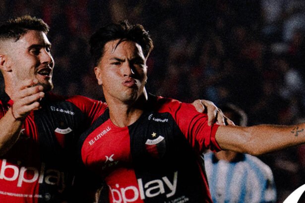 Ignacio Lago desata el festejo en el Brigadier López: el referente sabalero celebra un gol que enciende a todo Colón. Foto: Gentileza.