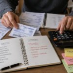 Persona revisando cuentas y organizando pagos financieros en su hogar. Imagen ilustrativa.