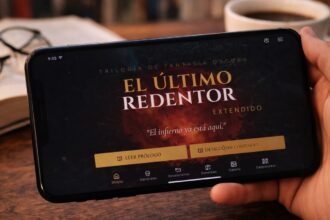 Interfaz de la app oficial de “El Último Redentor”, que amplía el universo narrativo creado por Gerardo R. Meneghetti.