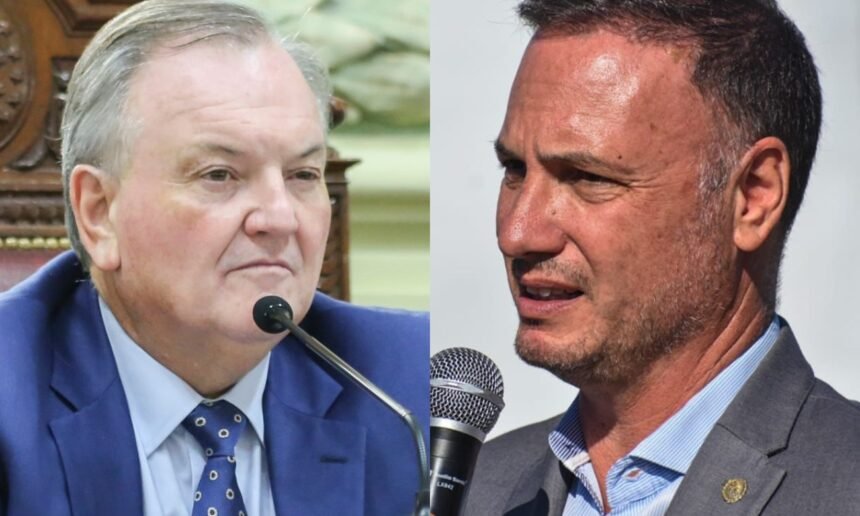 El senador provincial Felipe Michlig y el ministro de Obras Públicas de Santa Fe, Lisandro Enrico, protagonistas de un cruce político por la paralización de viviendas en el departamento San Cristóbal. Foto ilustrativa.