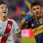 Superclásico del fútbol argentino entre River Plate y Boca Juniors disputado en el estadio Monumental, con jugadores en acción durante un partido intenso.