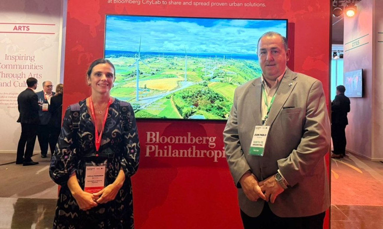 El intendente Juan Pablo Poletti durante su participación en Bloomberg CityLab en Madrid, en el marco de la agenda internacional de Santa Fe sobre innovación urbana y acción climática.