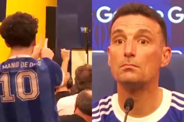 Un hincha irrumpe en plena conferencia de prensa y sorprende a Lionel Scaloni, generando un momento de tensión y desconcierto ante los medios.