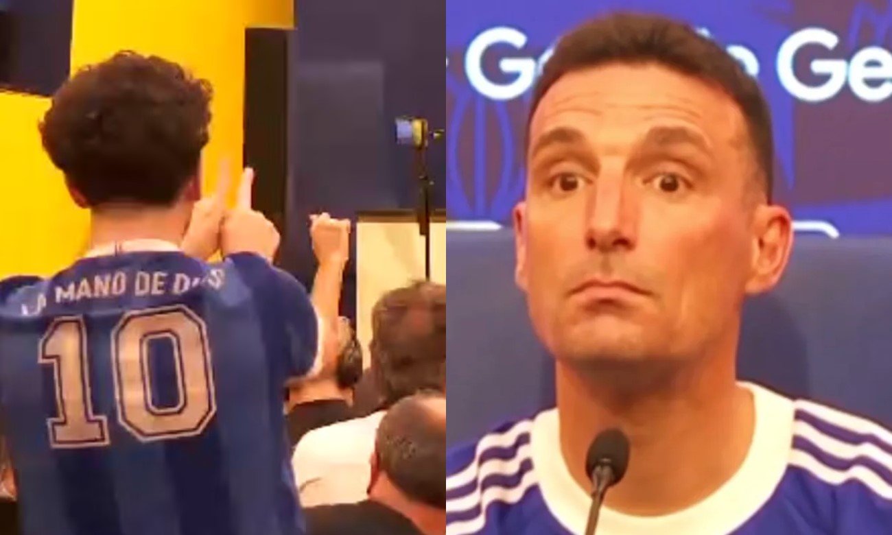 Un hincha irrumpe en plena conferencia de prensa y sorprende a Lionel Scaloni, generando un momento de tensión y desconcierto ante los medios.