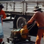 Trabajos de demarcación de dársenas en la zona del Puerto para ordenar el estacionamiento urbano.