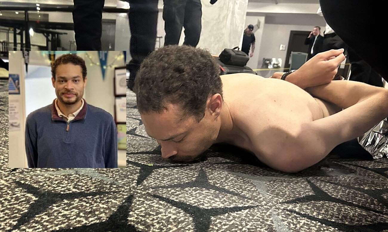 Hombre señalado como autor del ataque es reducido por agentes de seguridad tras el tiroteo en el hotel durante un evento oficial en Washington D.C.