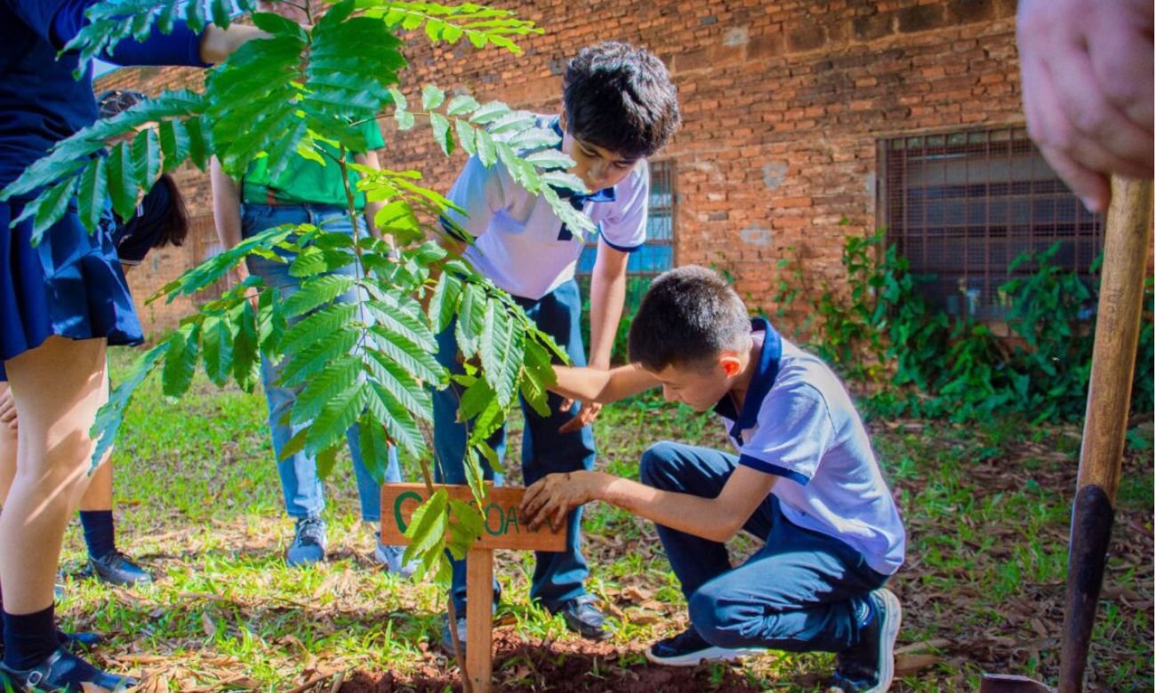 Estudiantes participan de una actividad de educación ambiental durante una jornada de plantación en una institución educativa. Foto de archivo.