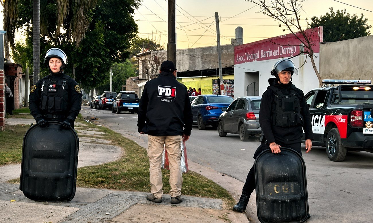 Efectivos policiales durante un operativo de allanamiento en distintos barrios de la ciudad de Santa Fe. Foto de archivo.