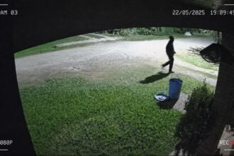Presunto delincuente captado por una cámara de seguridad en la zona de countries de Santo Tomé. Foto gentileza.