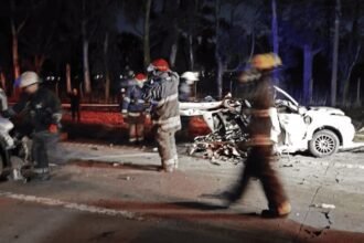 Personal policial y servicios de emergencia trabajaron en el lugar del trágico choque ocurrido sobre la ruta provincial 6, en San Vicente.