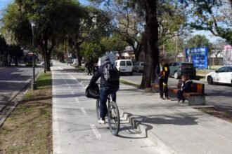 Vista del renovado cantero central de la avenida Juan José Paso, una obra de infraestructura urbana ejecutada en la ciudad de Santa Fe.