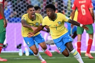Vinicius Junior celebra su gol durante el encuentro entre Brasil y Marruecos por la fase de grupos del Mundial 2026. Foto: archivo.