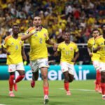 Jugadores de Colombia celebran una victoria durante un partido internacional. Foto: archivo.