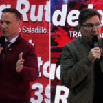 El ministro de Obras Públicas de Santa Fe, Lisandro Enrico, y el senador provincial Rodrigo Borla durante el acto de apertura de sobres para la licitación de la repavimentación de la Ruta Provincial 39 y la construcción de la rotonda de acceso sur a Gobernador Crespo. Foto: archivo.