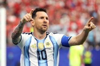 Lionel Messi celebra el gol que le dio la ventaja parcial a Argentina frente a Austria en un partido correspondiente al Mundial 2026.