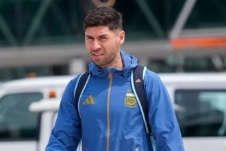 Gonzalo Montiel durante un entrenamiento con la Selección Argentina. Foto de archivo.