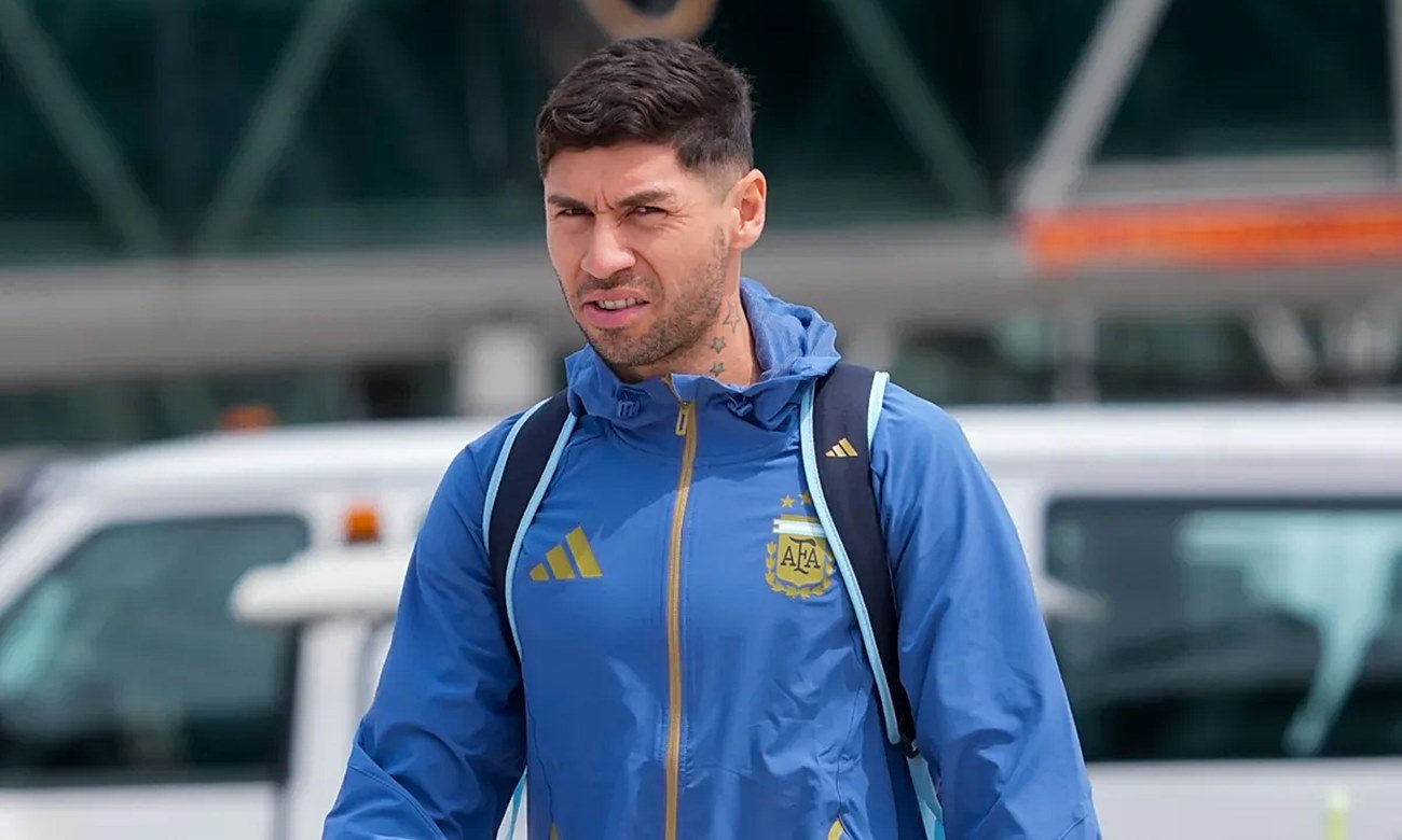 Gonzalo Montiel durante un entrenamiento con la Selección Argentina. Foto de archivo.