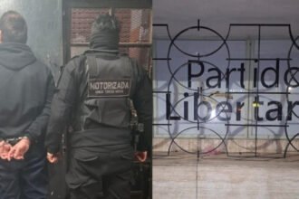 Personal policial interviene tras un incidente ocurrido frente a un local de La Libertad Avanza en Rosario.