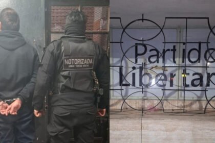 Personal policial interviene tras un incidente ocurrido frente a un local de La Libertad Avanza en Rosario.