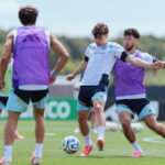 La Selección Argentina durante un entrenamiento previo a un partido del Mundial.