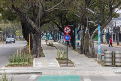 Vista del renovado corredor de avenida Aristóbulo del Valle, una obra que incorporó bicisenda, nuevos espacios verdes e iluminación LED para mejorar la movilidad y el espacio público en la ciudad de Santa Fe.