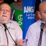 Pedro Bayúgar, referente de Sadop Santa Fe, y Rodrigo Alonso, secretario general de Amsafé, durante una instancia de diálogo gremial. Foto de archivo.