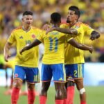 Jugadores de Colombia celebran la clasificación a los octavos de final tras el triunfo ante Ghana en el Mundial 2026.