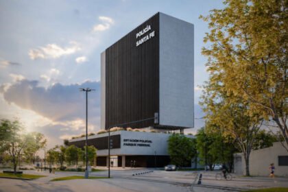 Render ilustrativo de la futura Estación Policial Santa Fe Centro, que será construida en el Parque Federal de la ciudad capital. El proyecto contempla una moderna infraestructura para tareas operativas, administrativas y atención ciudadana.