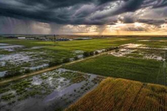 Foto de archivo. Un frente de tormenta avanza sobre una zona rural, en una imagen representativa de los fenómenos meteorológicos que pueden afectar la actividad agropecuaria y las condiciones climáticas en distintas regiones del país.