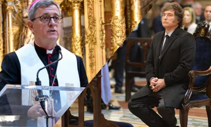 Jorge García Cuerva y Javier Milei, protagonistas de la ceremonia del Tedeum en la Catedral Metropolitana de Buenos Aires.
