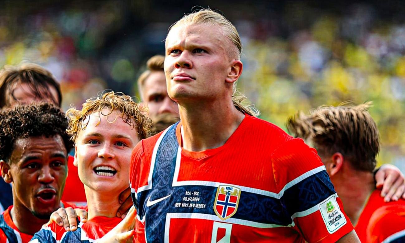 Erling Haaland celebra uno de sus goles con la camiseta de Noruega durante un partido oficial. Foto de archivo.