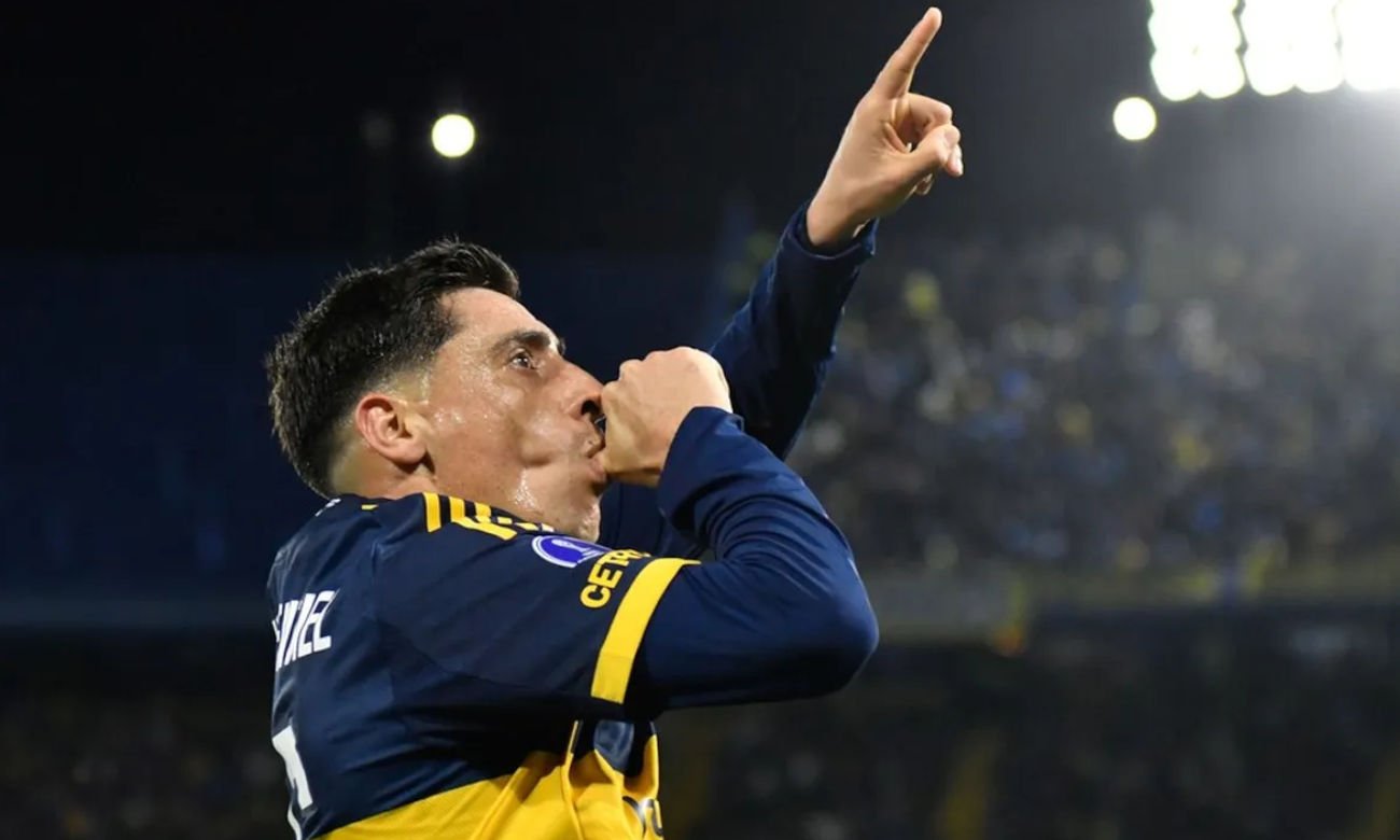 Miguel Merentiel celebra un gol con la camiseta de Boca Juniors durante un partido oficial. Imagen de archivo.