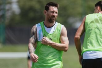 El capitán Lionel Messi se entrena con la Selección Argentina en la previa de un partido oficial. Foto de archivo.