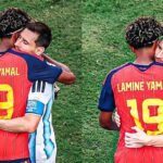 Lionel Messi y Lamine Yamal se saludan en un gesto de respeto entre dos figuras del fútbol mundial. Foto: archivo