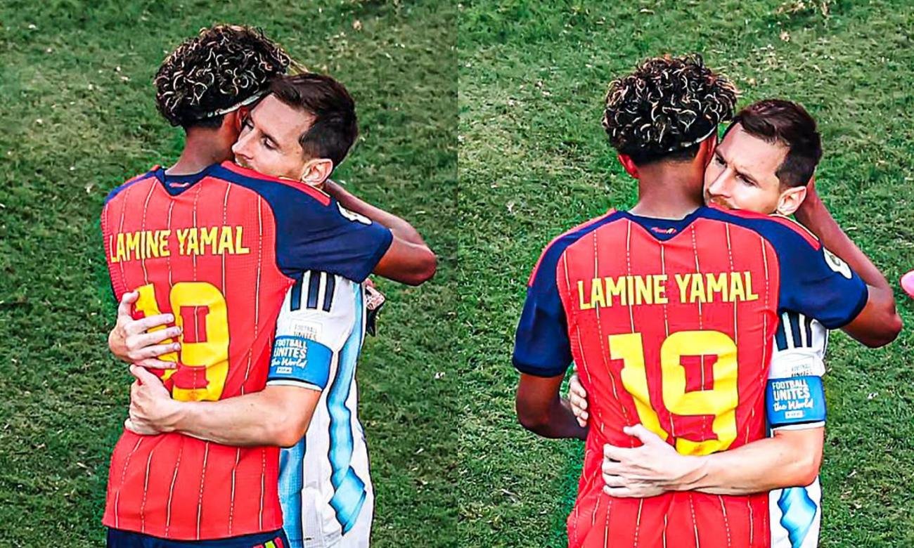 Lionel Messi y Lamine Yamal se saludan en un gesto de respeto entre dos figuras del fútbol mundial. Foto: archivo