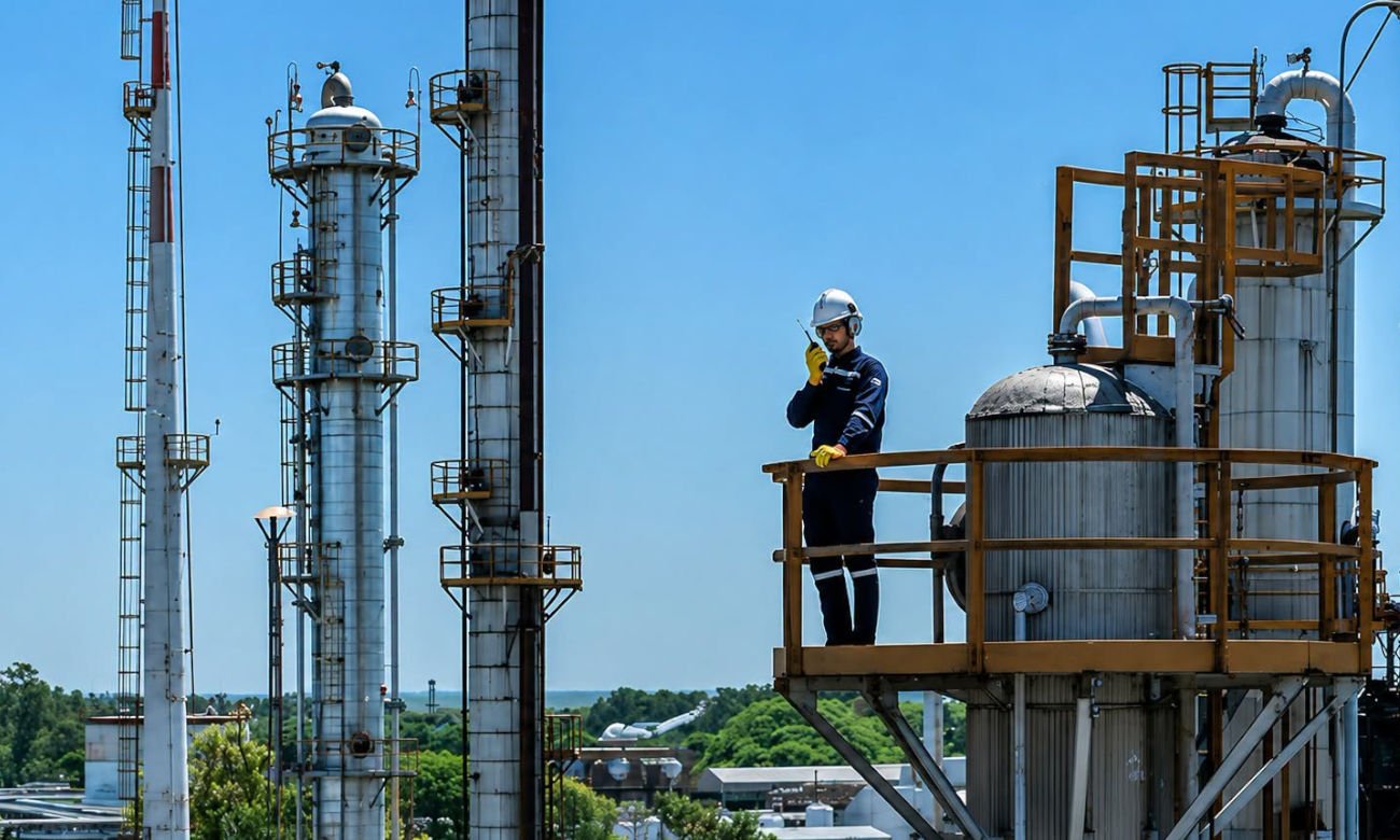 Vista del Complejo Petroquímico de Puerto General San Martín, donde funcionaba la única planta de producción de caucho sintético de Argentina.