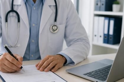 Médico laboral durante una evaluación administrativa vinculada al seguimiento de la salud ocupacional de trabajadores. Foto ilustrativa.